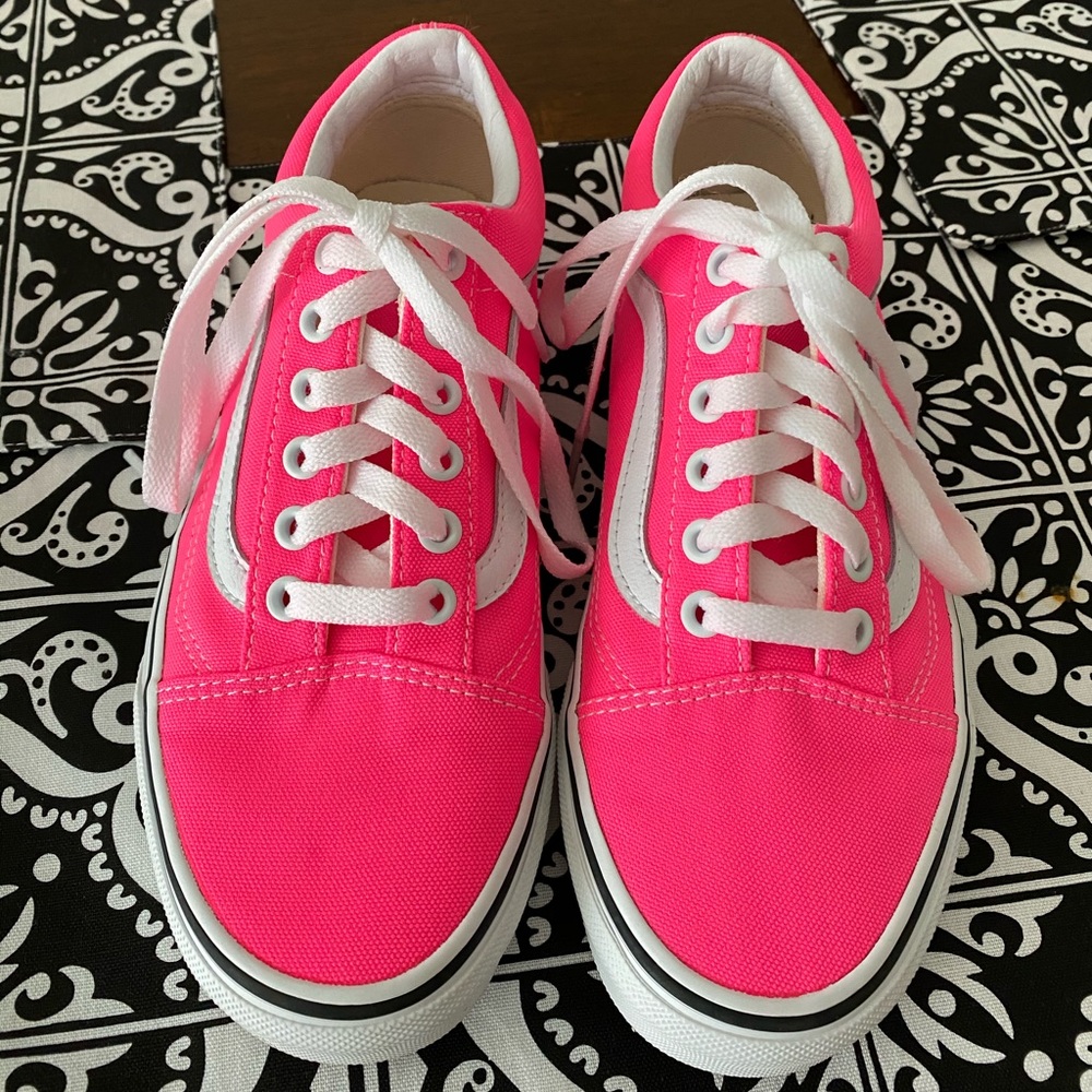 Vans Pink and White Canvas Low Top Sneakers